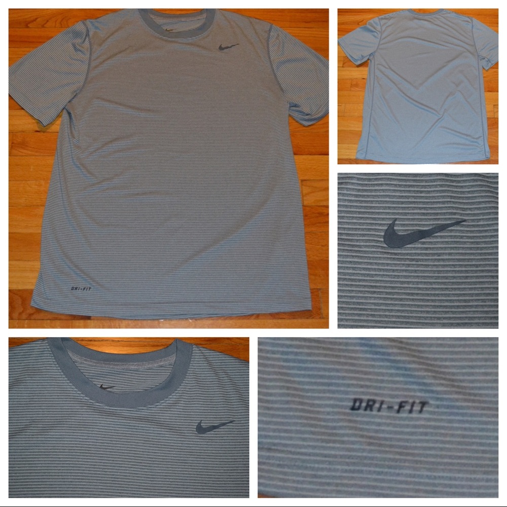 Men’s Nike Dri-fit gray striped tee, size large